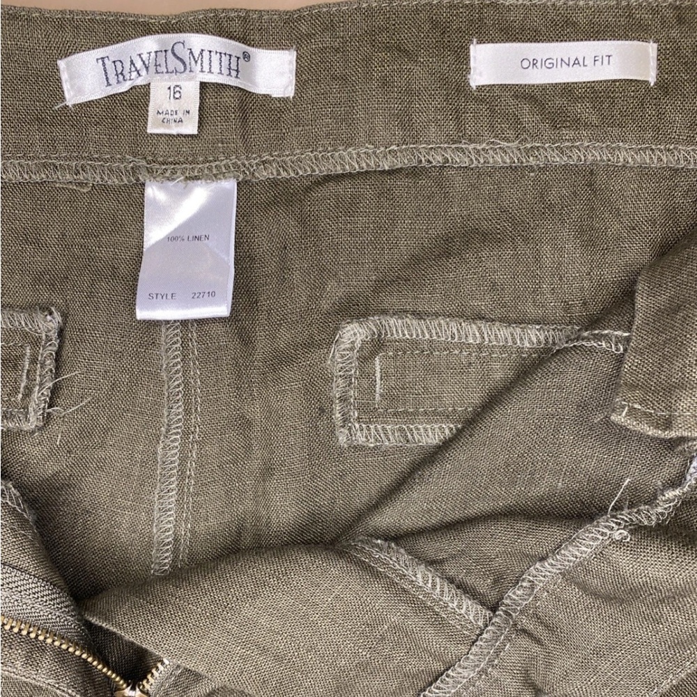TravelSmith 100% Linen Size 16 Straight Leg Pants Pocket Elastic Waist - Picture 3 of 6
